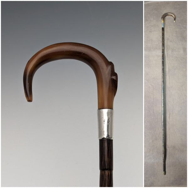 1911年 英国アンティーク レディース用ステッキ ホーンハンドル 純銀装飾 92cm
